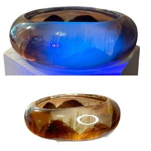 Vintage 70s Lucite Reverse Painted Chunky Asymmetrical Retro Bangle Bracelet